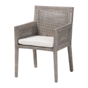 bali & pari Karis Rattan Dining Chair with Cushion - Handwoven Wicker Armchair with Mahogany Wood Frame, Coastal Boho Style Indoor Seating, French Grey